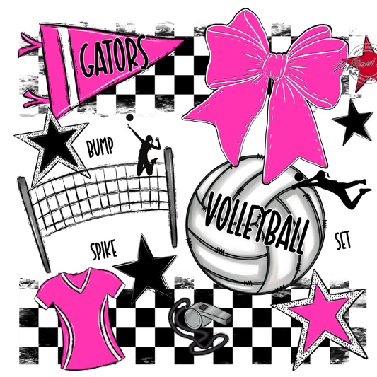Gators Checkers Volleyball Spirit Design-Pink