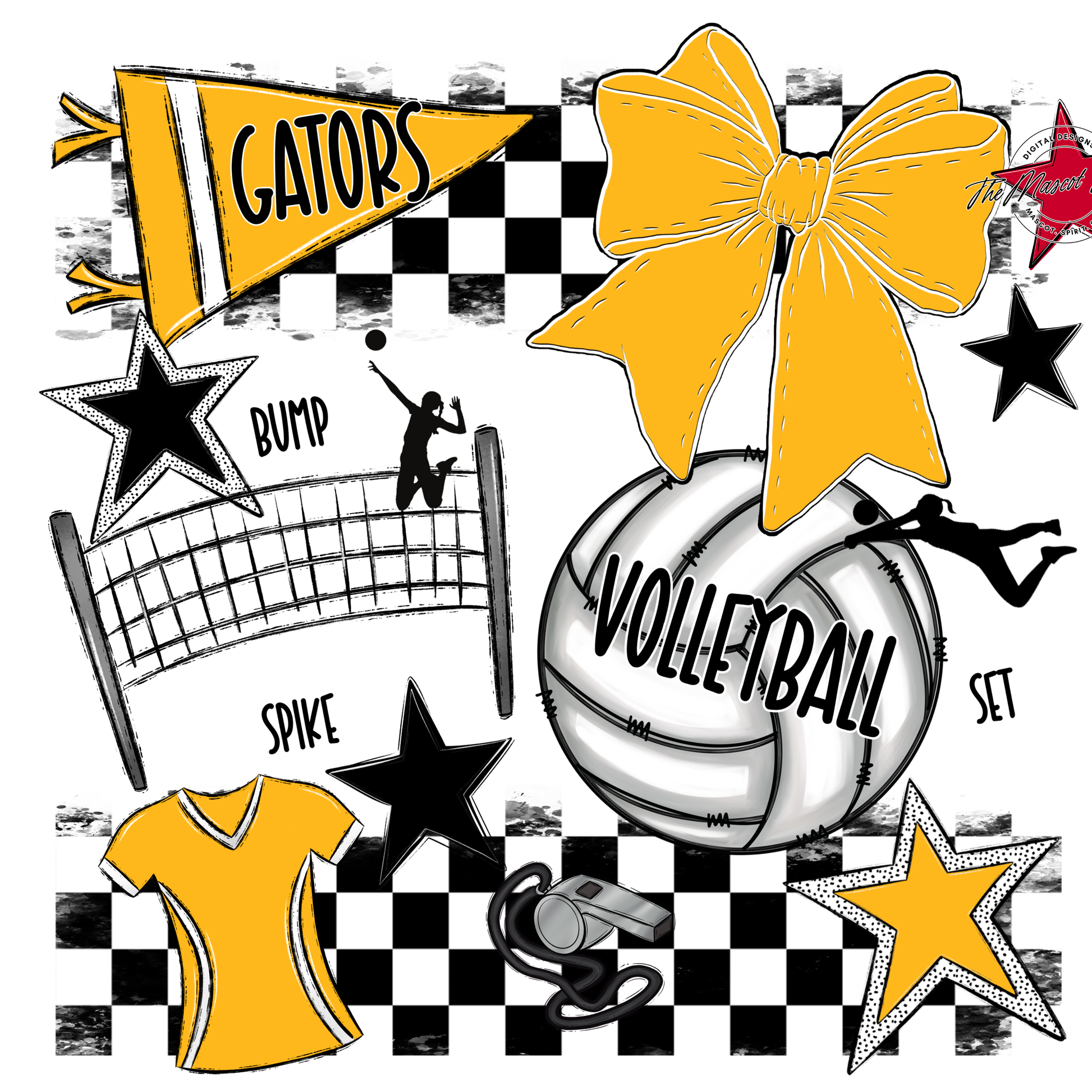 Gators Checkers Volleyball Spirit Design-Yellow