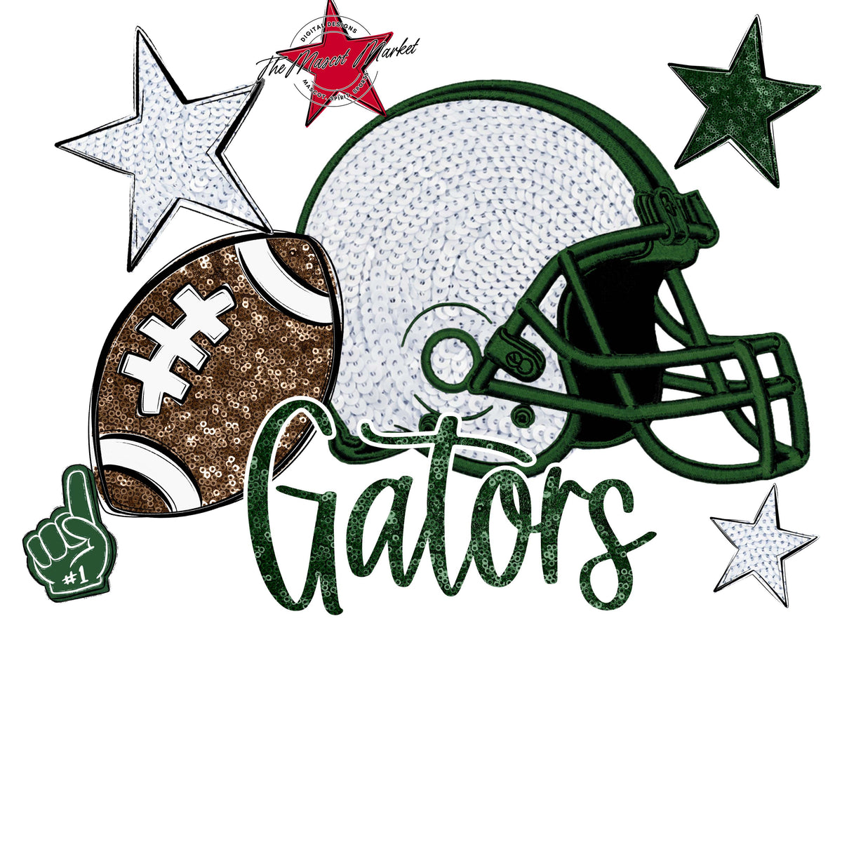 Gators Football Embroidered Sequins Design-Green