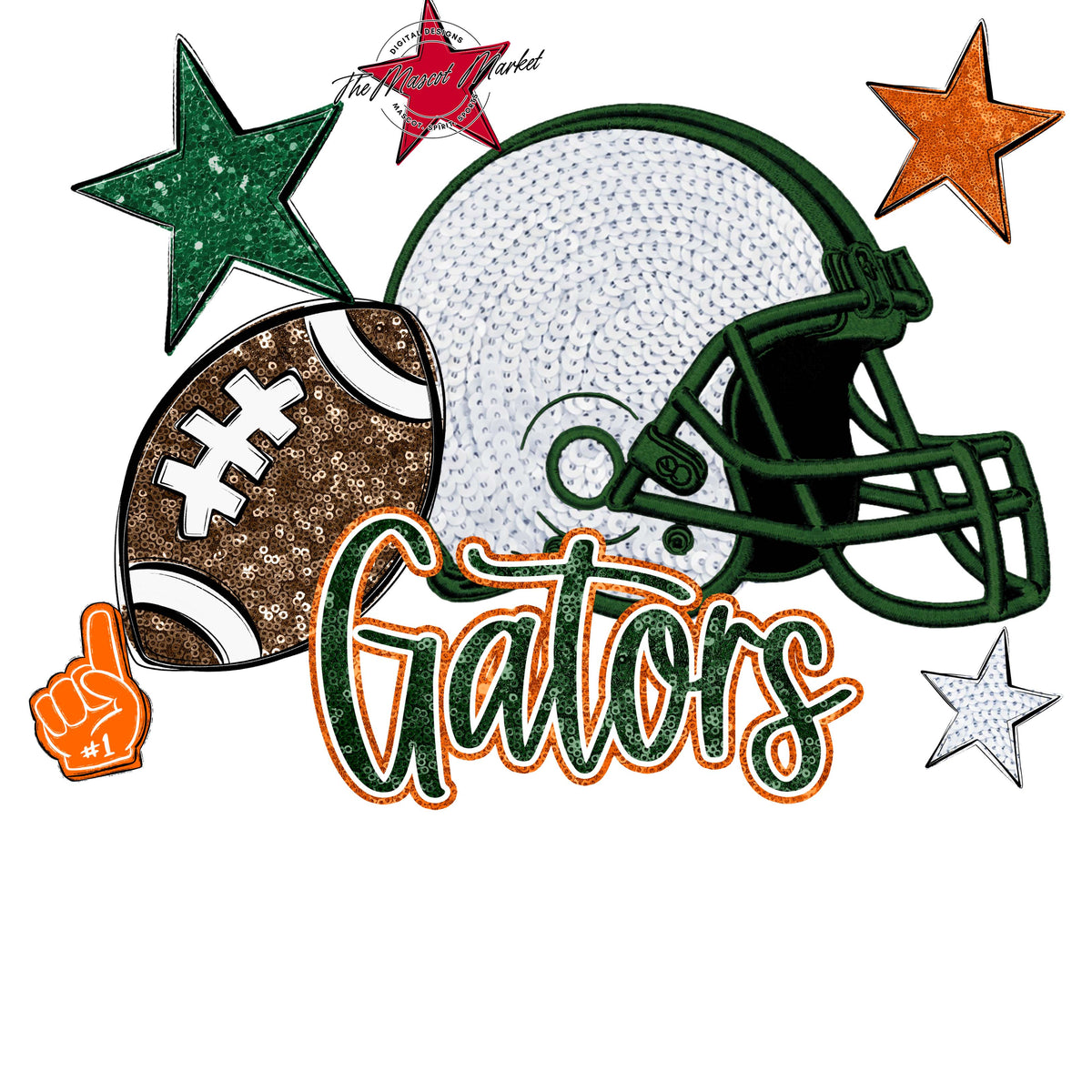 Gators Football Embroidered Sequins Design-Green & Orange