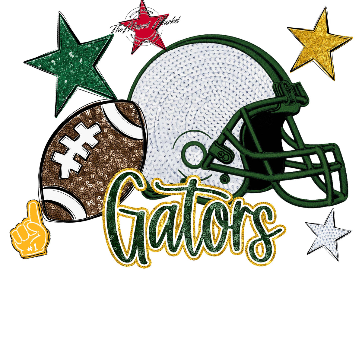 Gators Football Embroidered Sequins Design-Green & Yellow