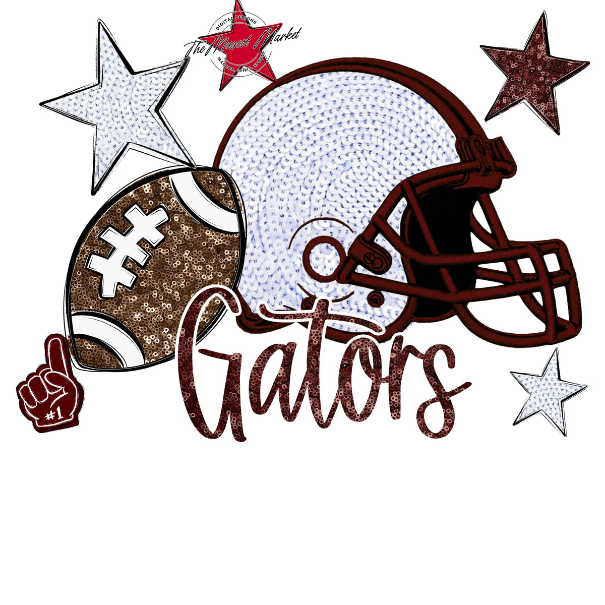 Gators Football Embroidered Sequins Design-Maroon