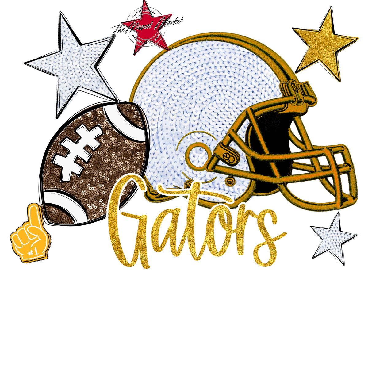 Gators Football Embroidered Sequins Design-Yellow