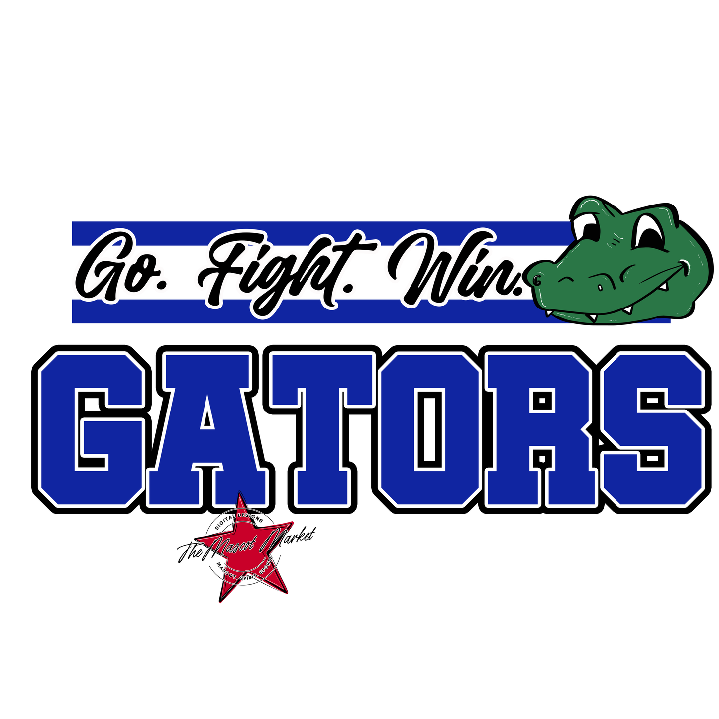 Gators Go Fight Win Mascot Lines-Blue