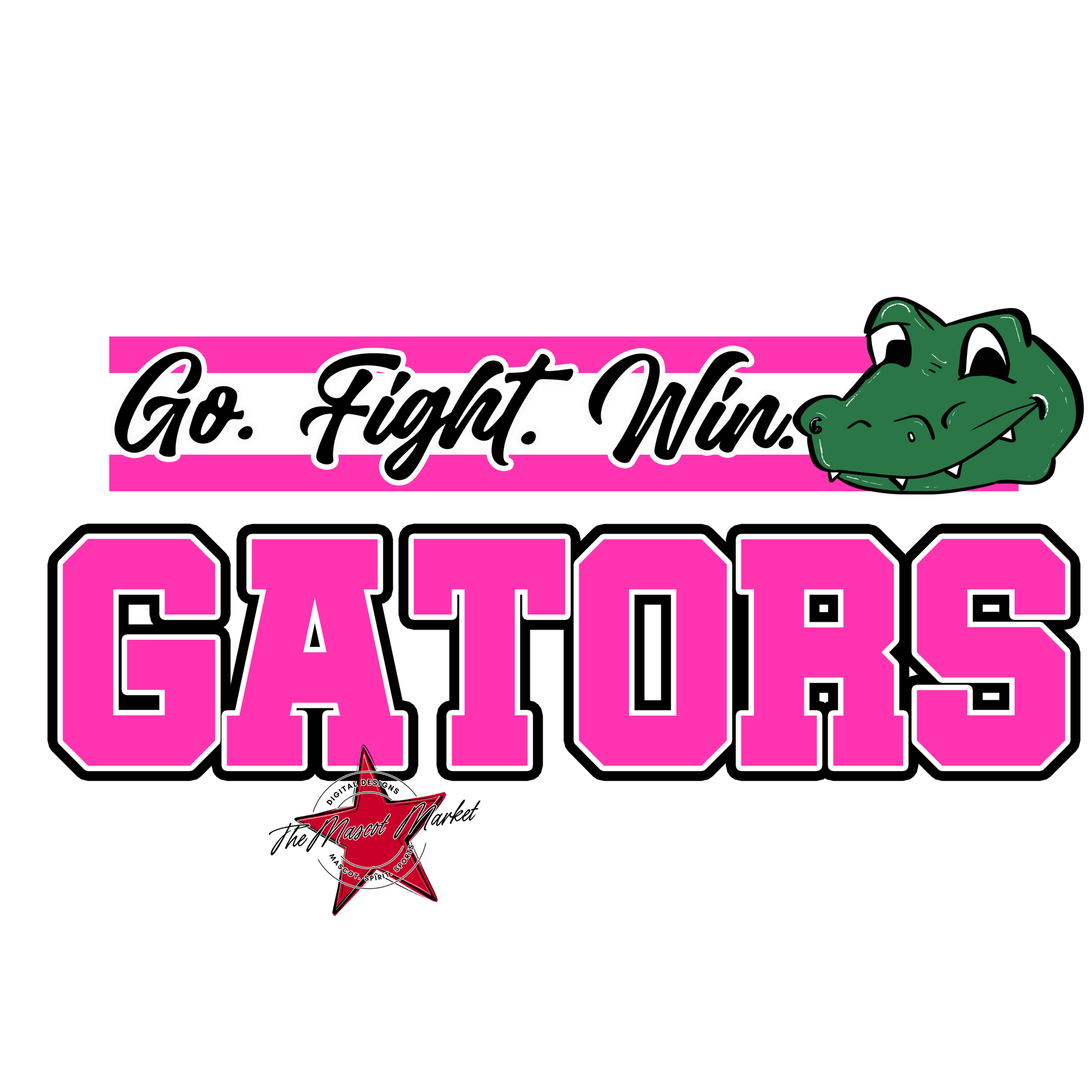 Gators Go Fight Win Mascot Lines w Star-Pink