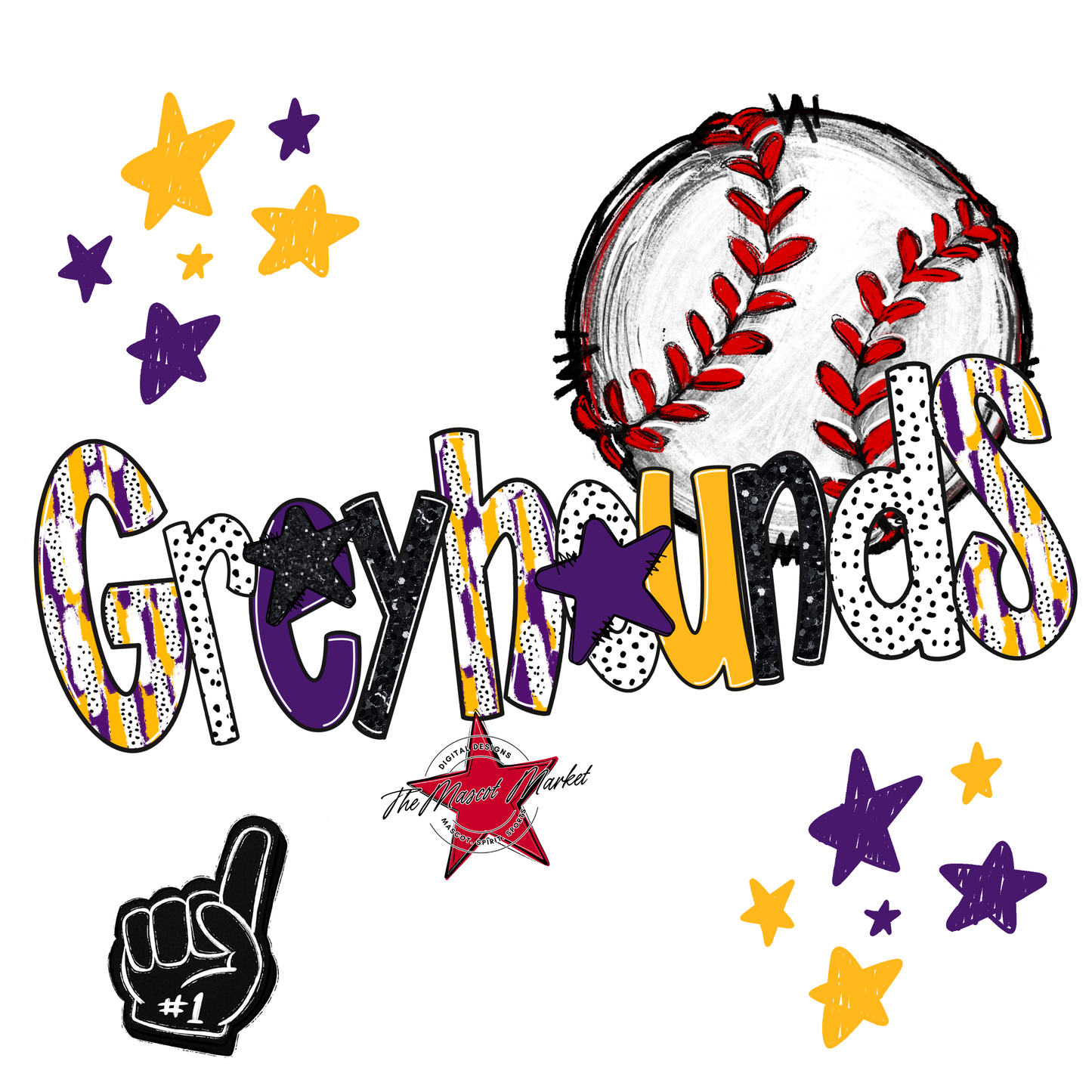 Greyhounds Baseball Scrape-Purple-Yellow