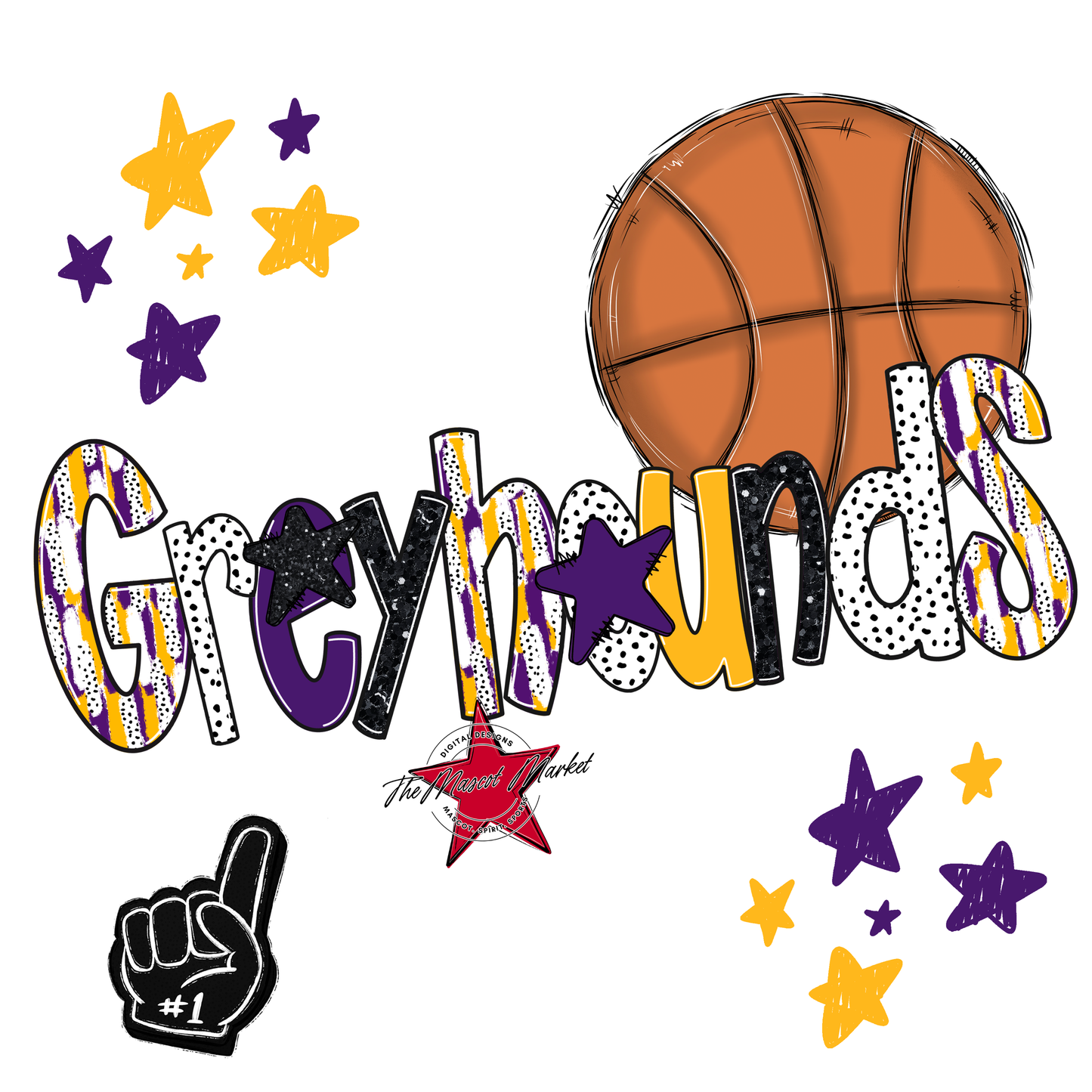 Greyhounds Basketball Scrape-Purple-Yellow