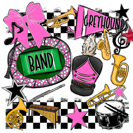 Greyhounds Checkers Band Spirit Design-Baby Pink