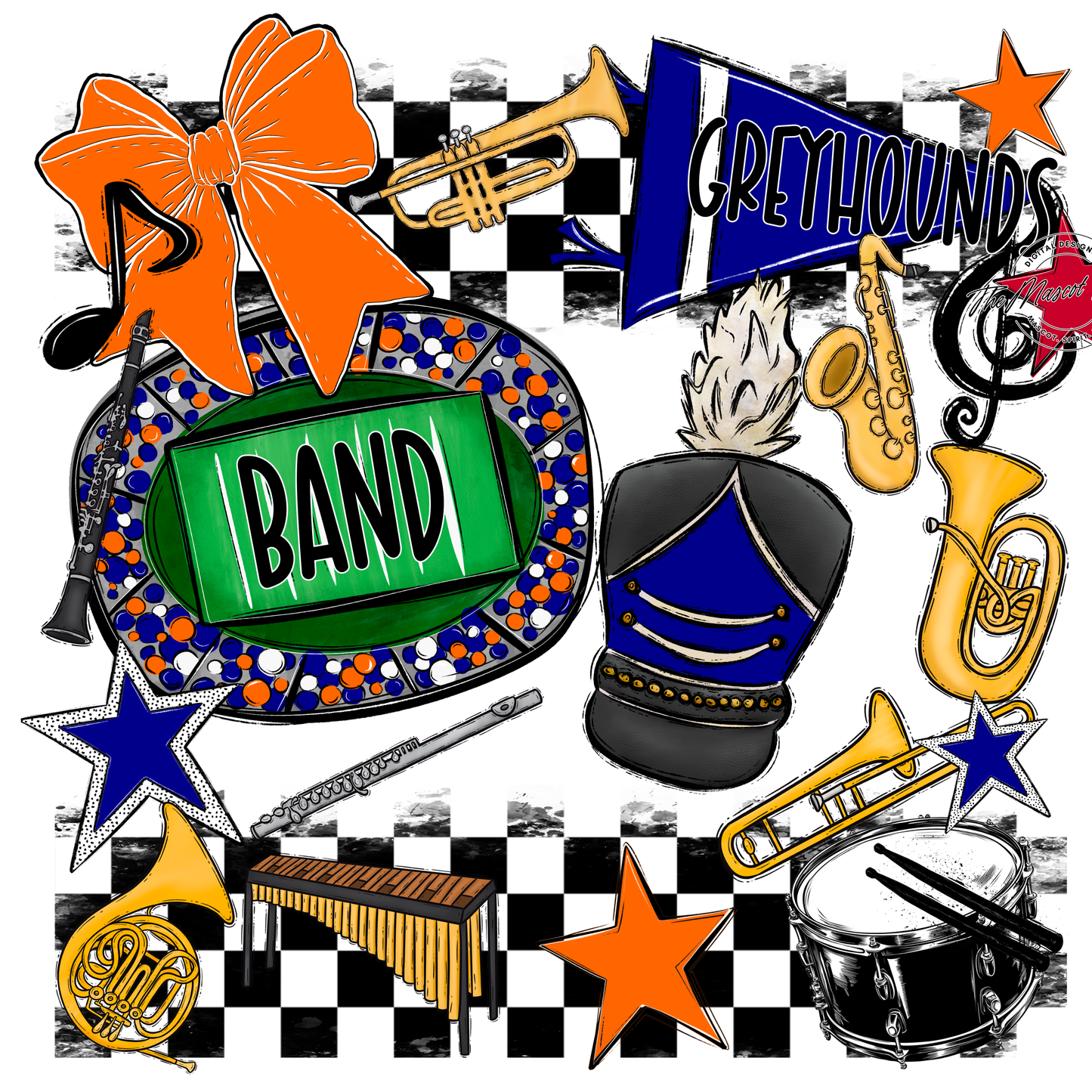 Greyhounds Checkers Band Spirit Design-Blue-Orange