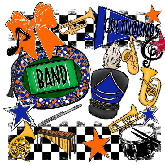 Greyhounds Checkers Band Spirit Design-Royal Blue-Orange