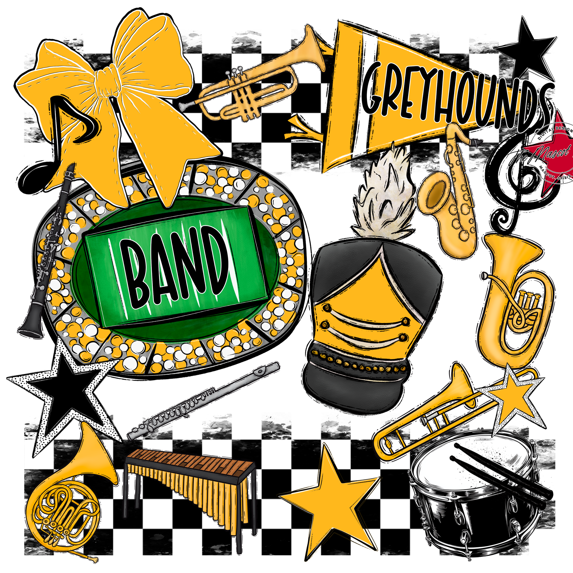 Greyhounds Checkers Band Spirit Design-Yellow