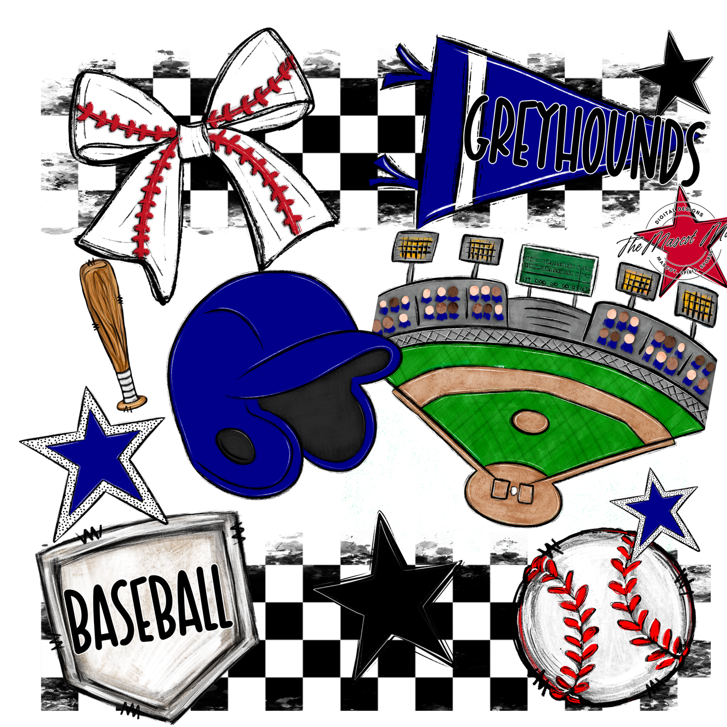 Greyhounds Checkers Baseball Spirit Design-Blue