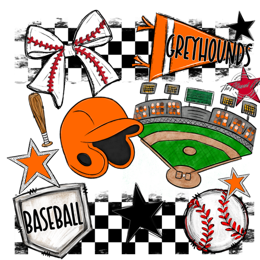Greyhounds Checkers Baseball Spirit Design-Orange