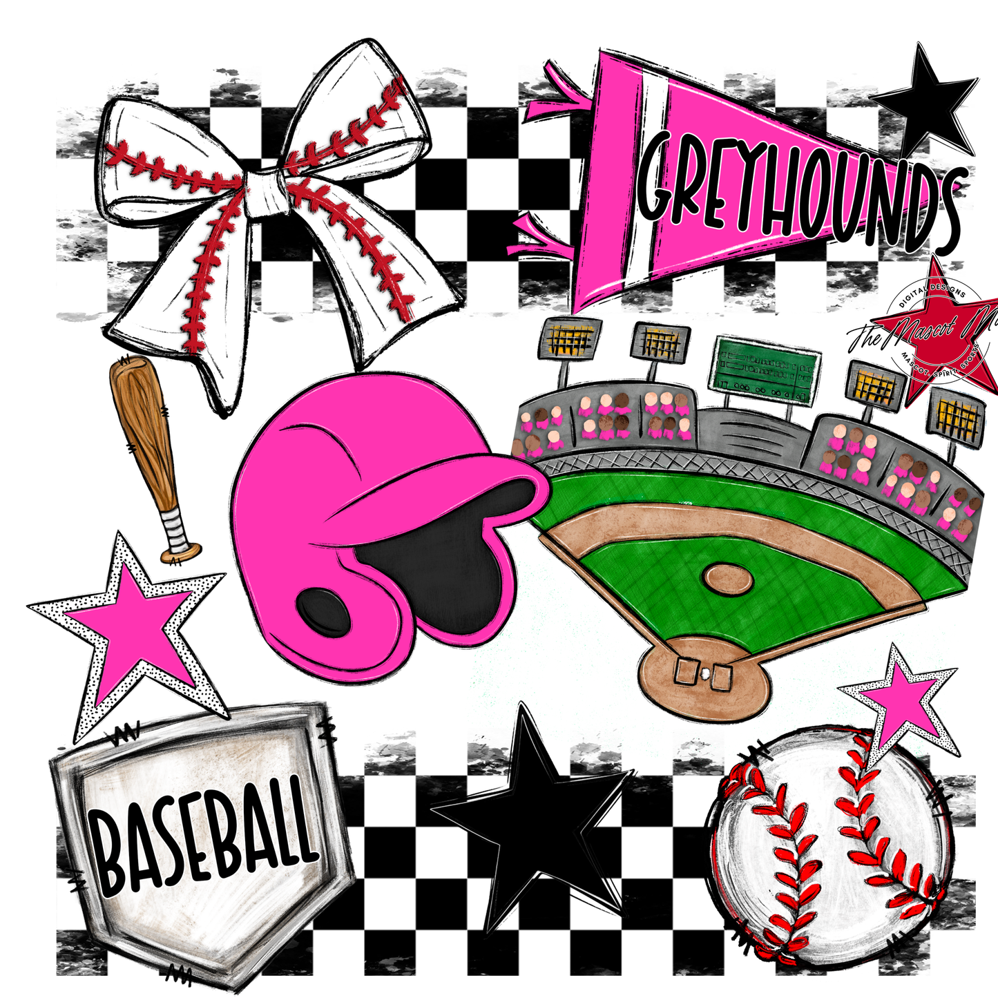 Greyhounds Checkers Baseball Spirit Design-Pink