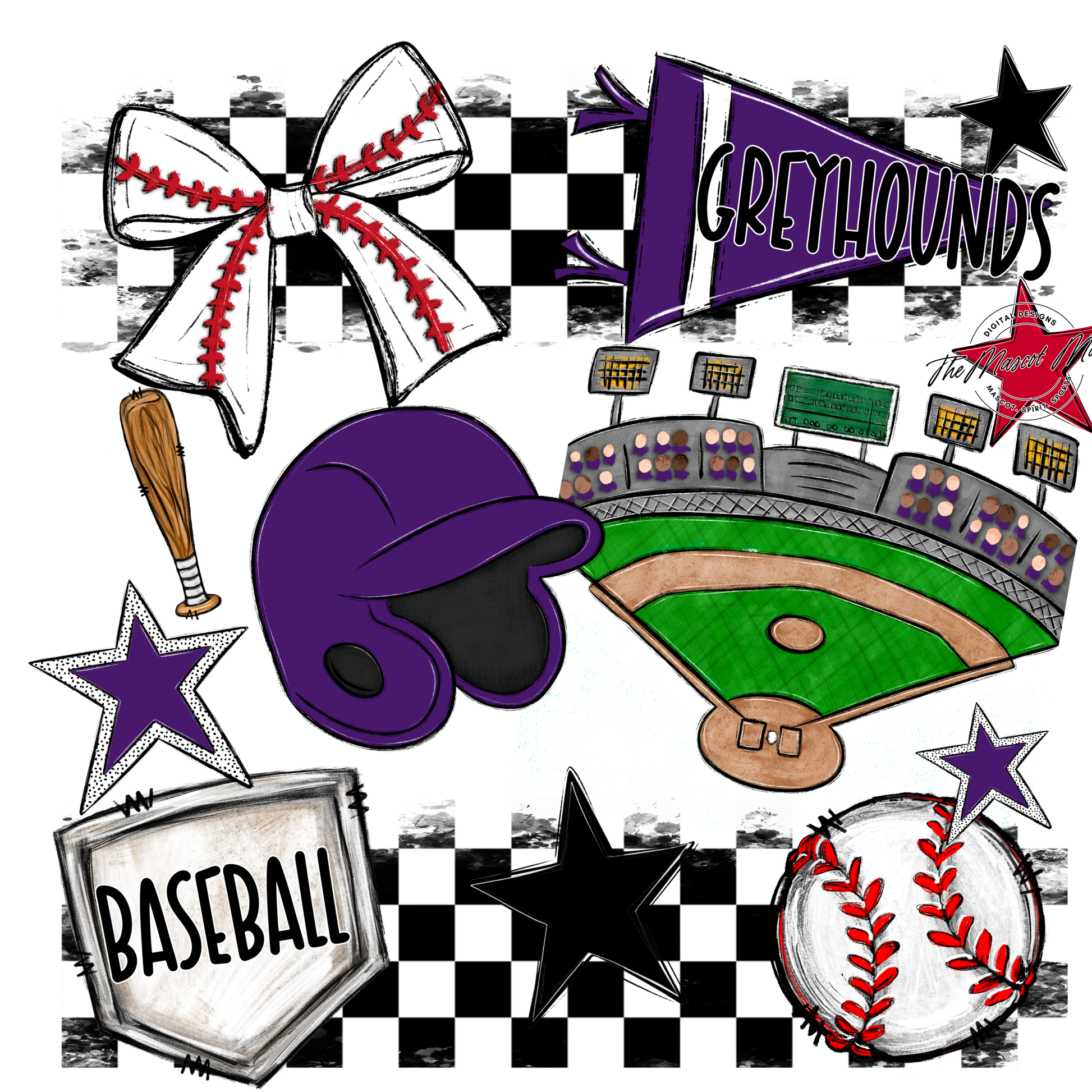 Greyhounds Checkers Baseball Spirit Design-Purple