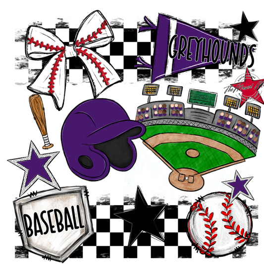Greyhounds Checkers Baseball Spirit Design-Purple