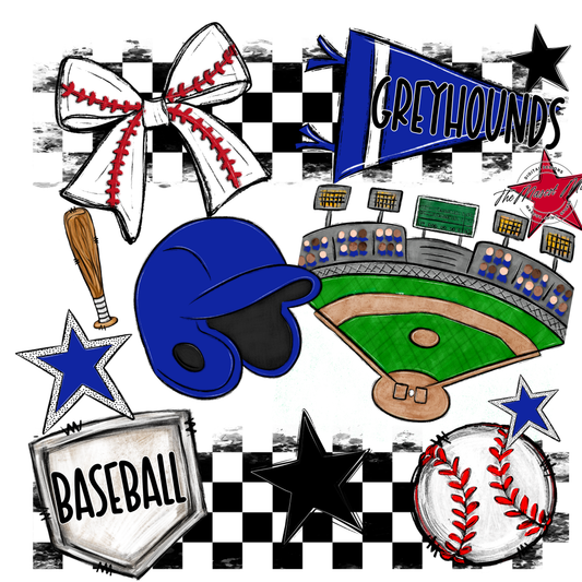 Greyhounds Checkers Baseball Spirit Design-Royal Blue