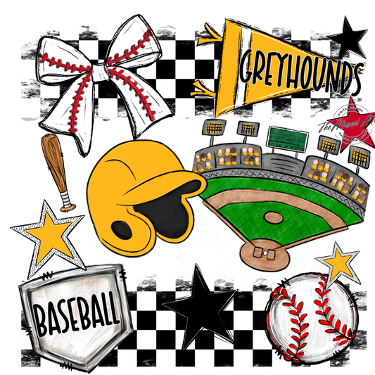 Greyhounds Checkers Baseball Spirit Design-Yellow