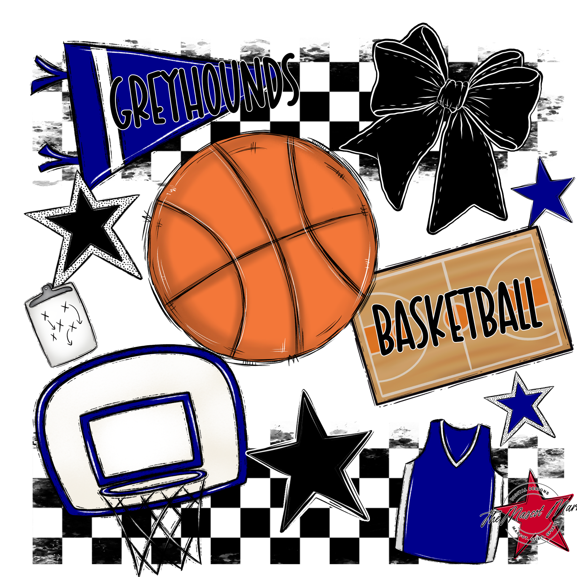 Greyhounds Checkers Basketball Spirit Design-Blue