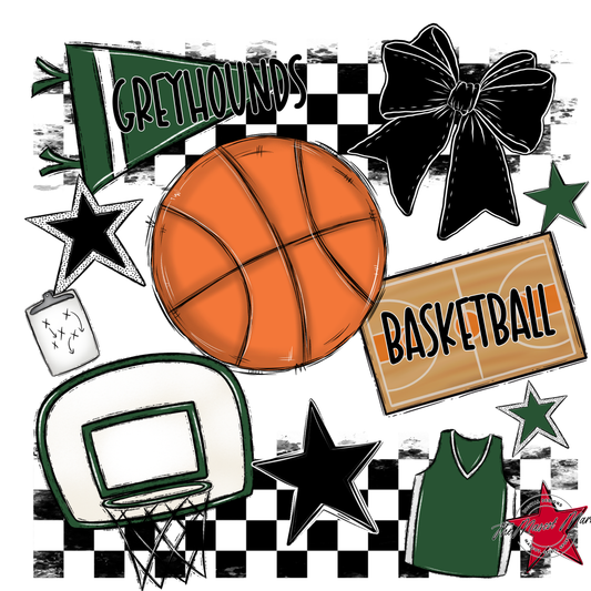 Greyhounds Checkers Basketball Spirit Design-Green