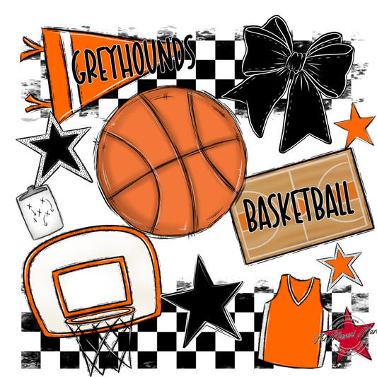 Greyhounds Checkers Basketball Spirit Design-Orange