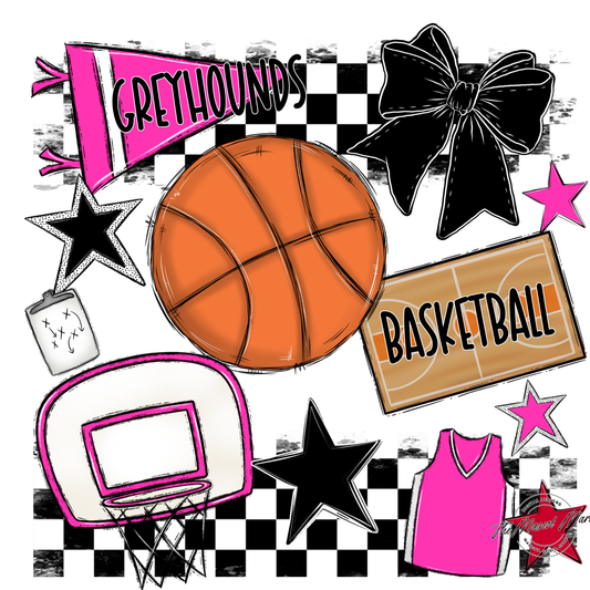Greyhounds Checkers Basketball Spirit Design-Pink