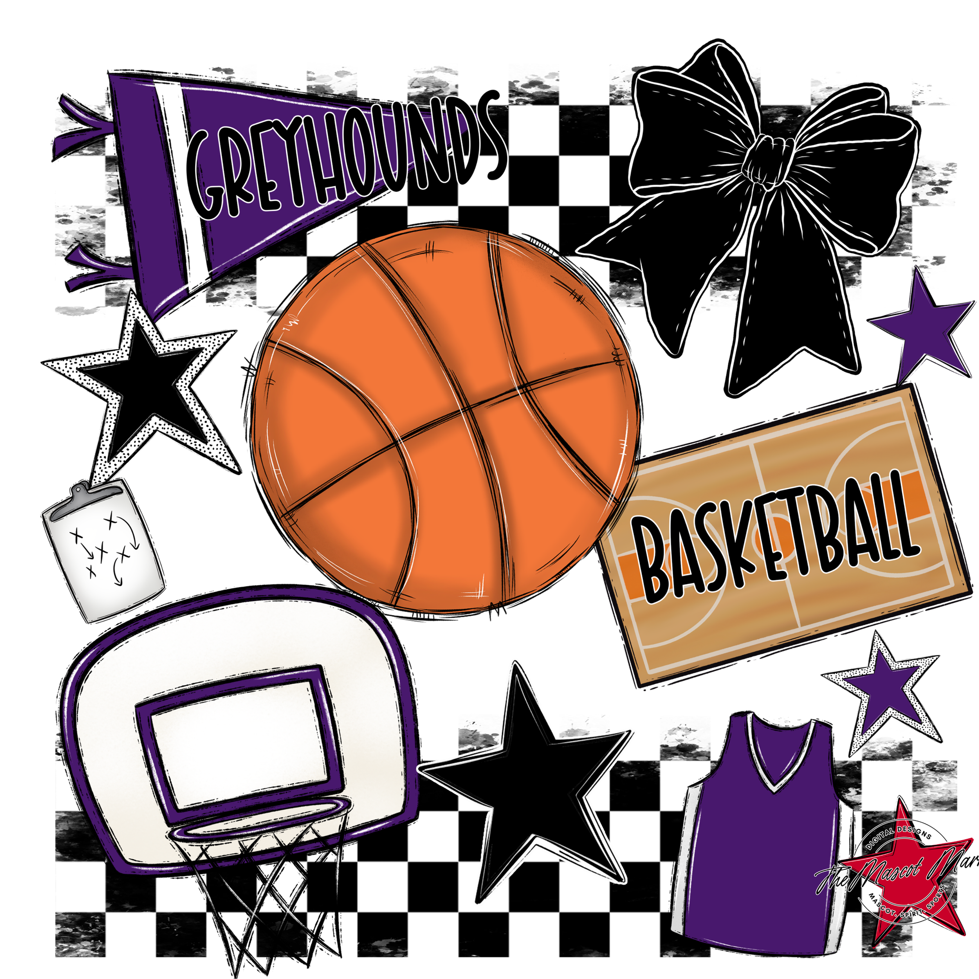 Greyhounds Checkers Basketball Spirit Design-Purple