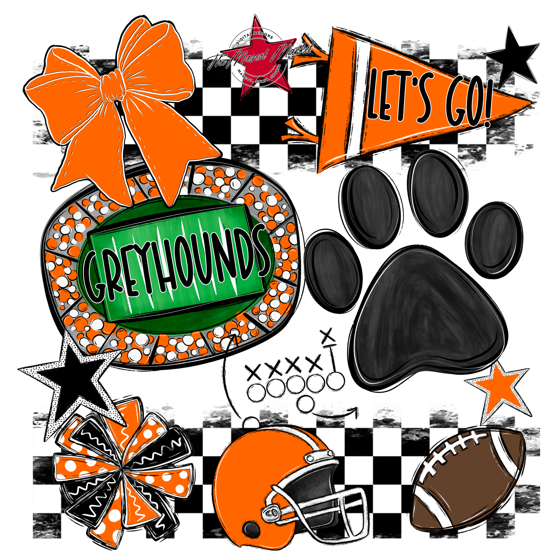 Greyhounds Checkers Mascot Spirit Design-Orange