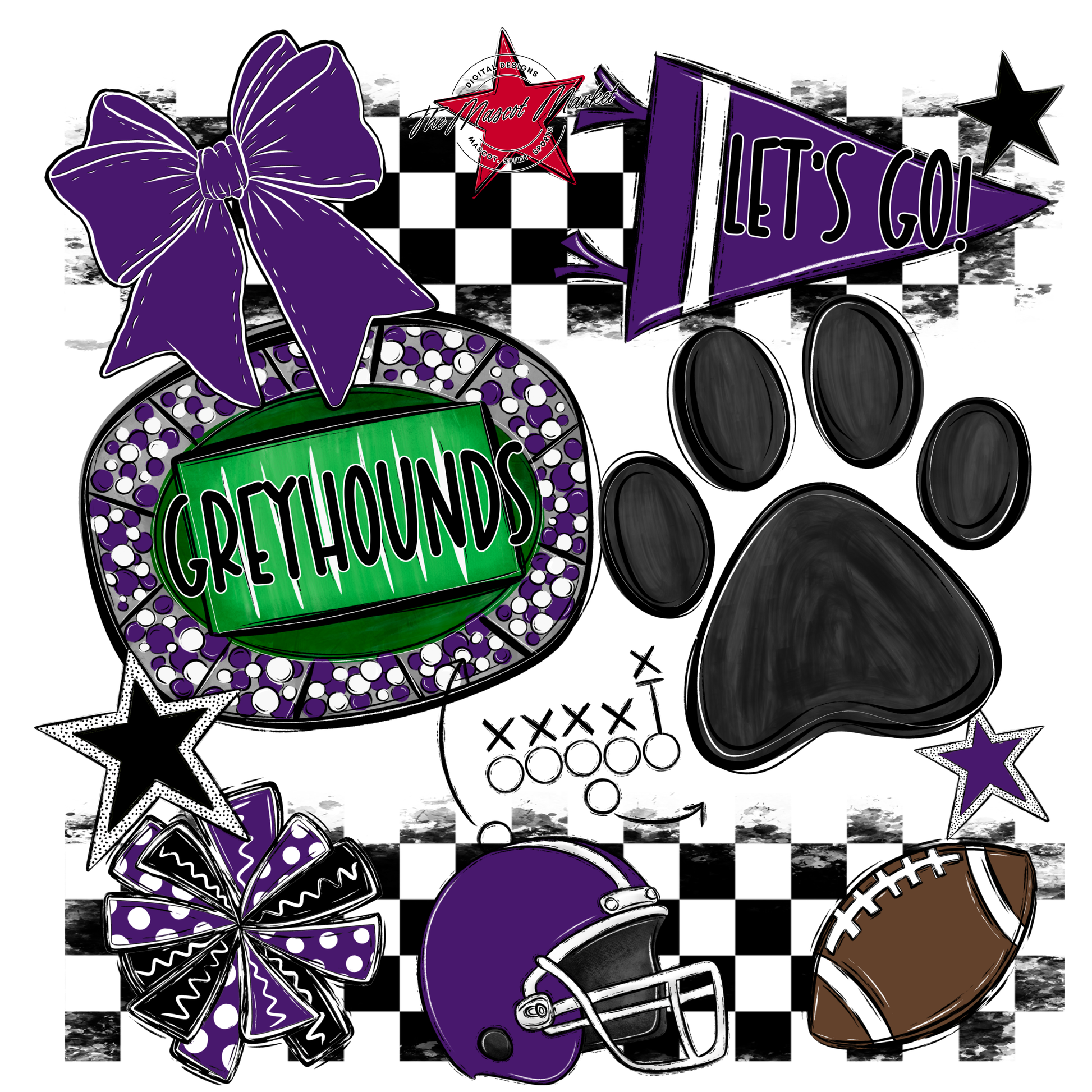 Greyhounds Checkers Mascot Spirit Design-Purple