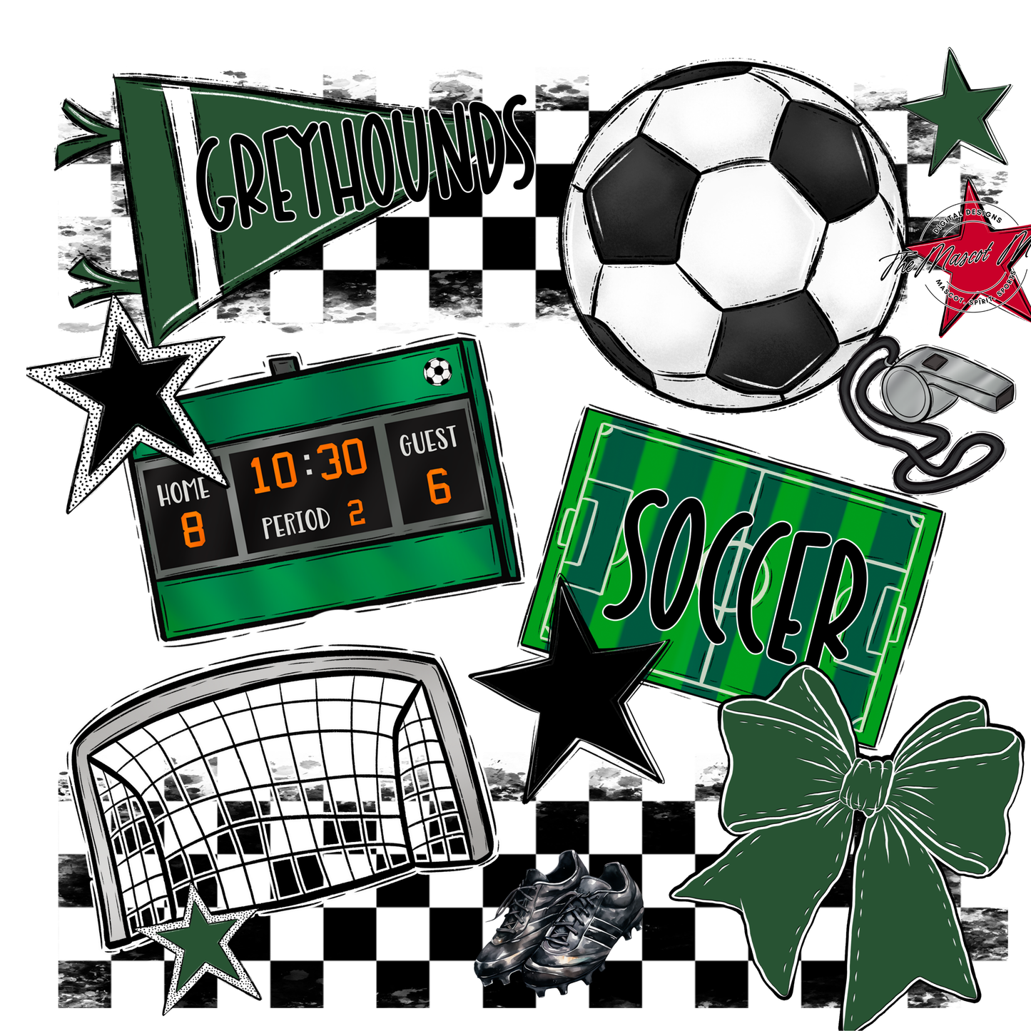 Greyhounds Checkers Soccer Spirit Design-Green