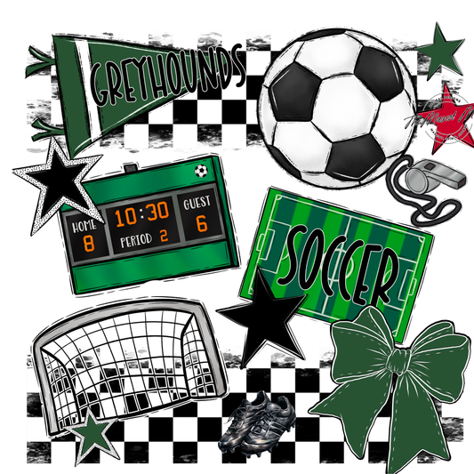 Greyhounds Checkers Soccer Spirit Design-Green
