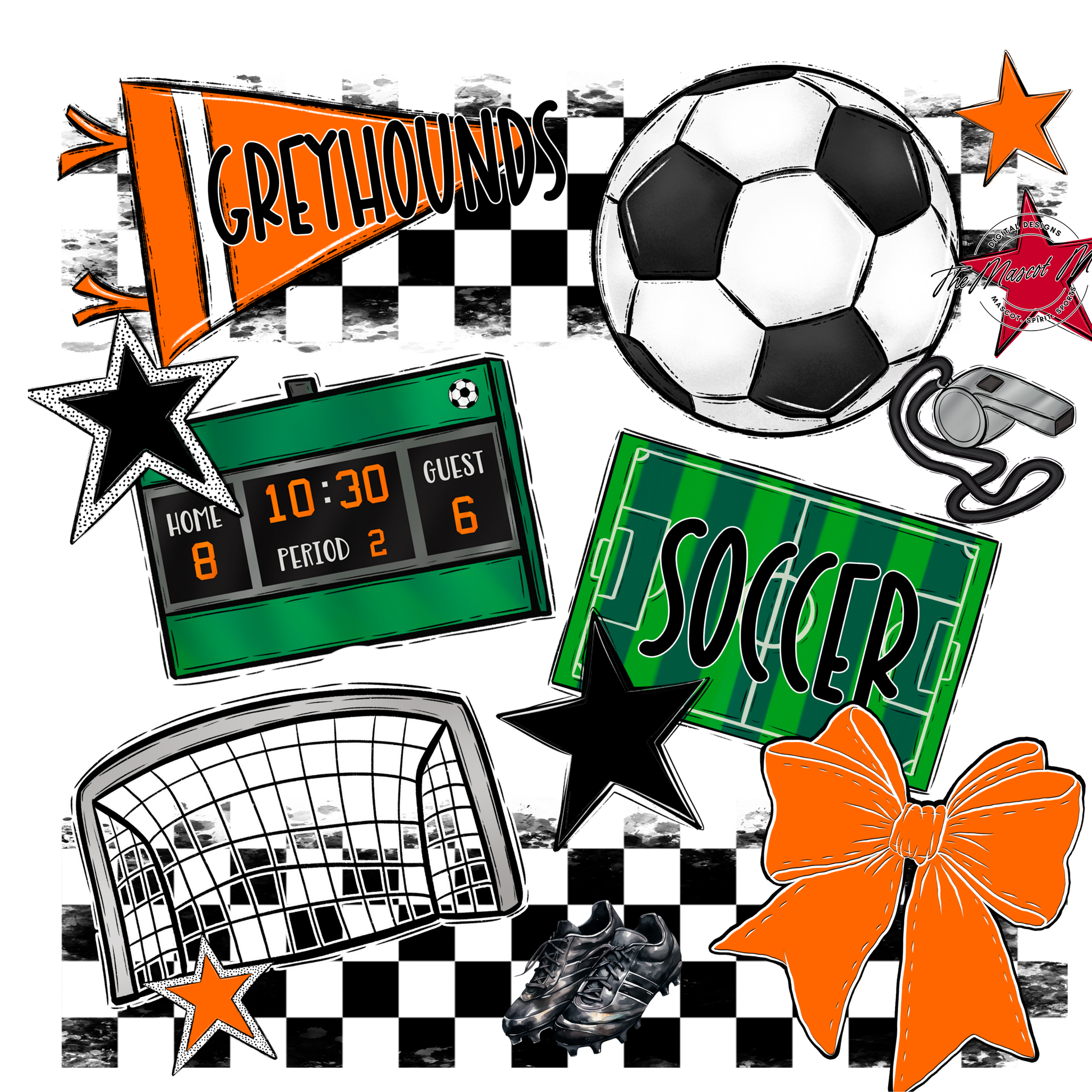 Greyhounds Checkers Soccer Spirit Design-Orange
