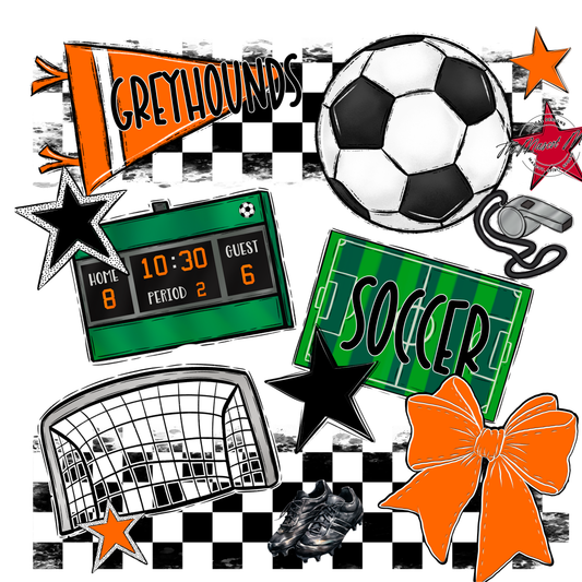 Greyhounds Checkers Soccer Spirit Design-Orange
