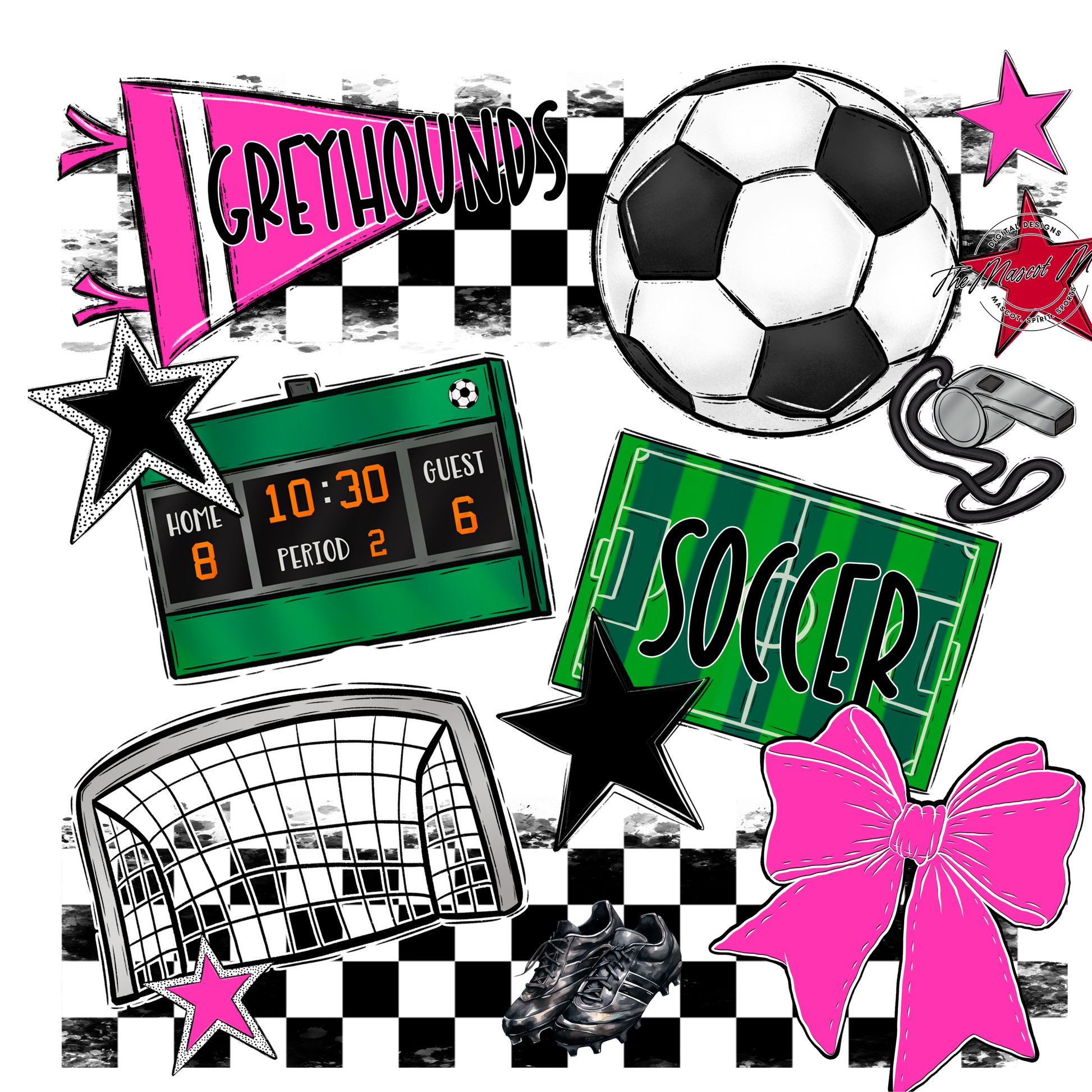 Greyhounds Checkers Soccer Spirit Design-Pink