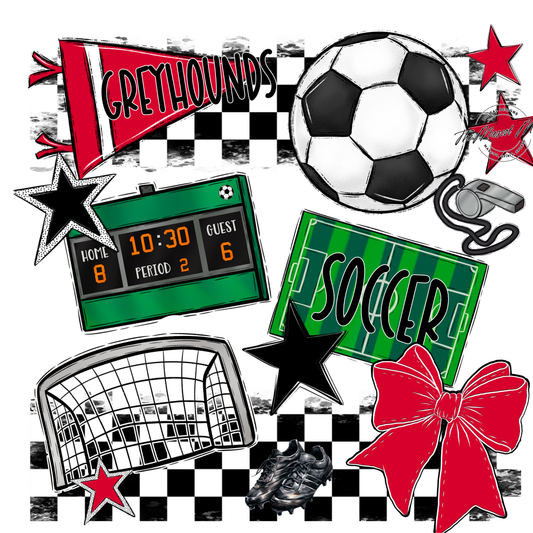 Greyhounds Checkers Soccer Spirit Design-Red