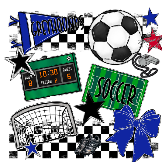 Greyhounds Checkers Soccer Spirit Design-Royal Blue