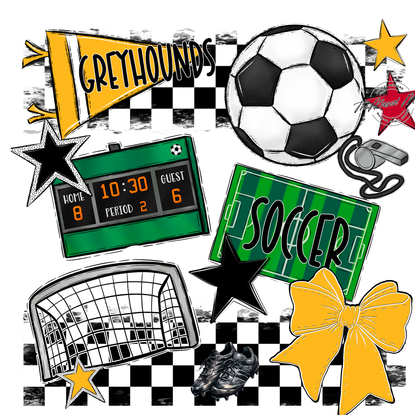 Greyhounds Checkers Soccer Spirit Design-Yellow