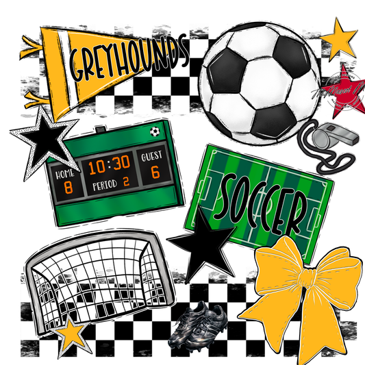 Greyhounds Checkers Soccer Spirit Design-Yellow