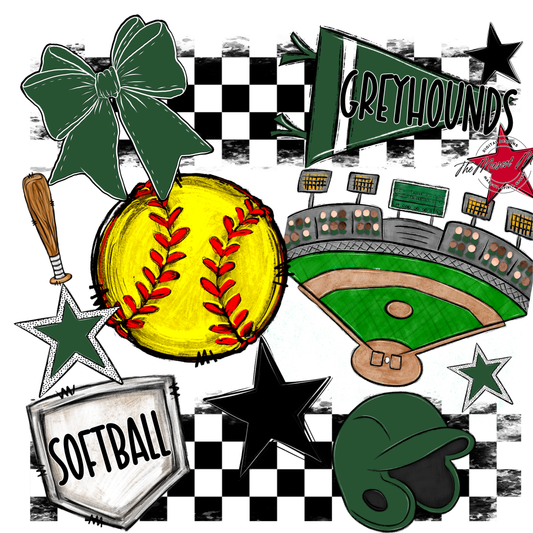 Greyhounds Checkers Softball Spirit Design-Green