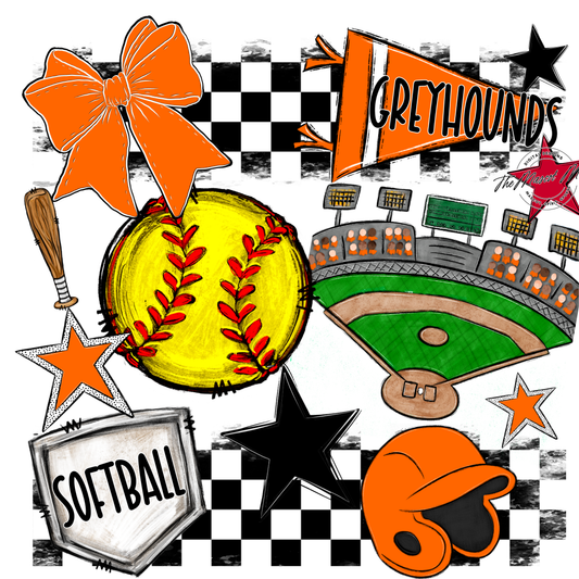 Greyhounds Checkers Softball Spirit Design-Orange