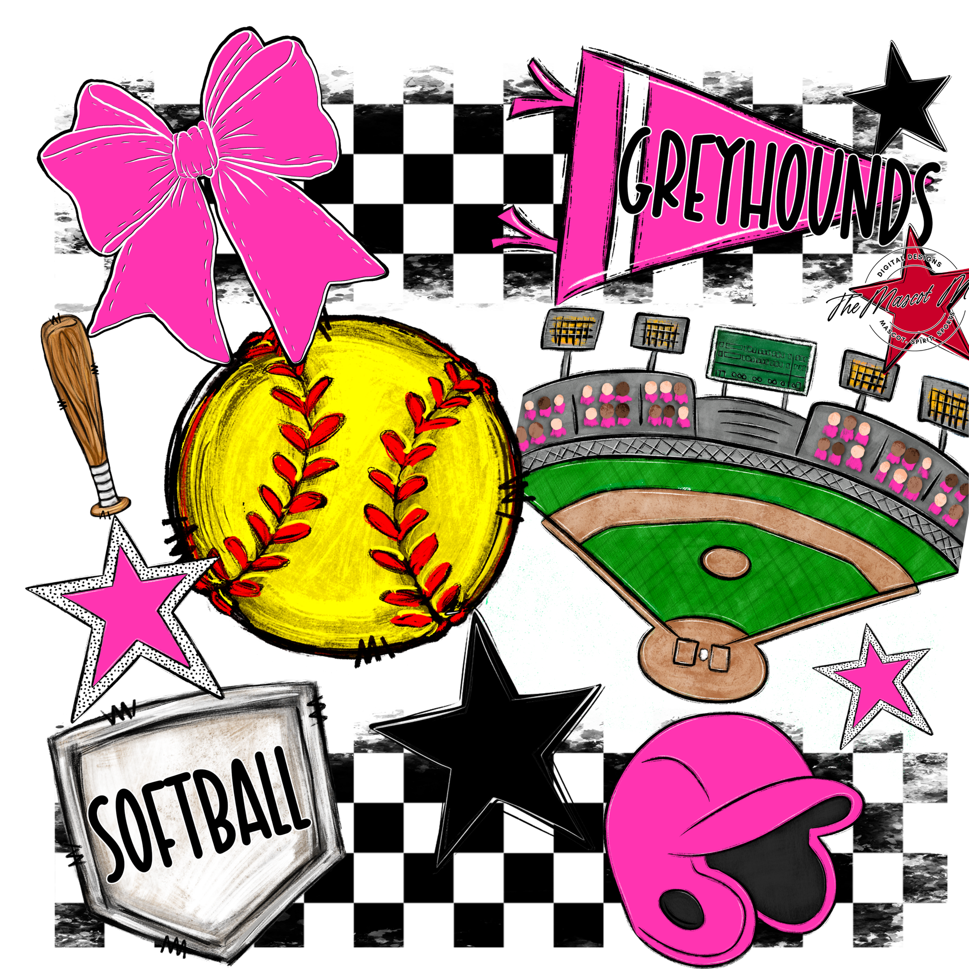 Greyhounds Checkers Softball Spirit Design-Pink