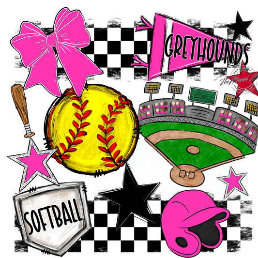 Greyhounds Checkers Softball Spirit Design-Pink