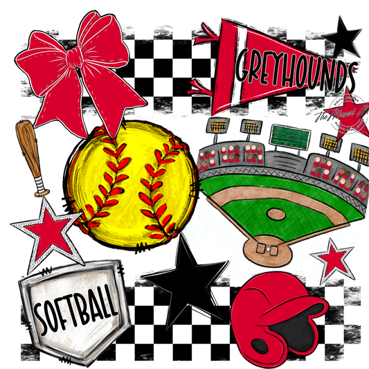 Greyhounds Checkers Softball Spirit Design-Red