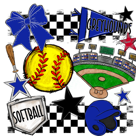 Greyhounds Checkers Softball Spirit Design-Royal Blue