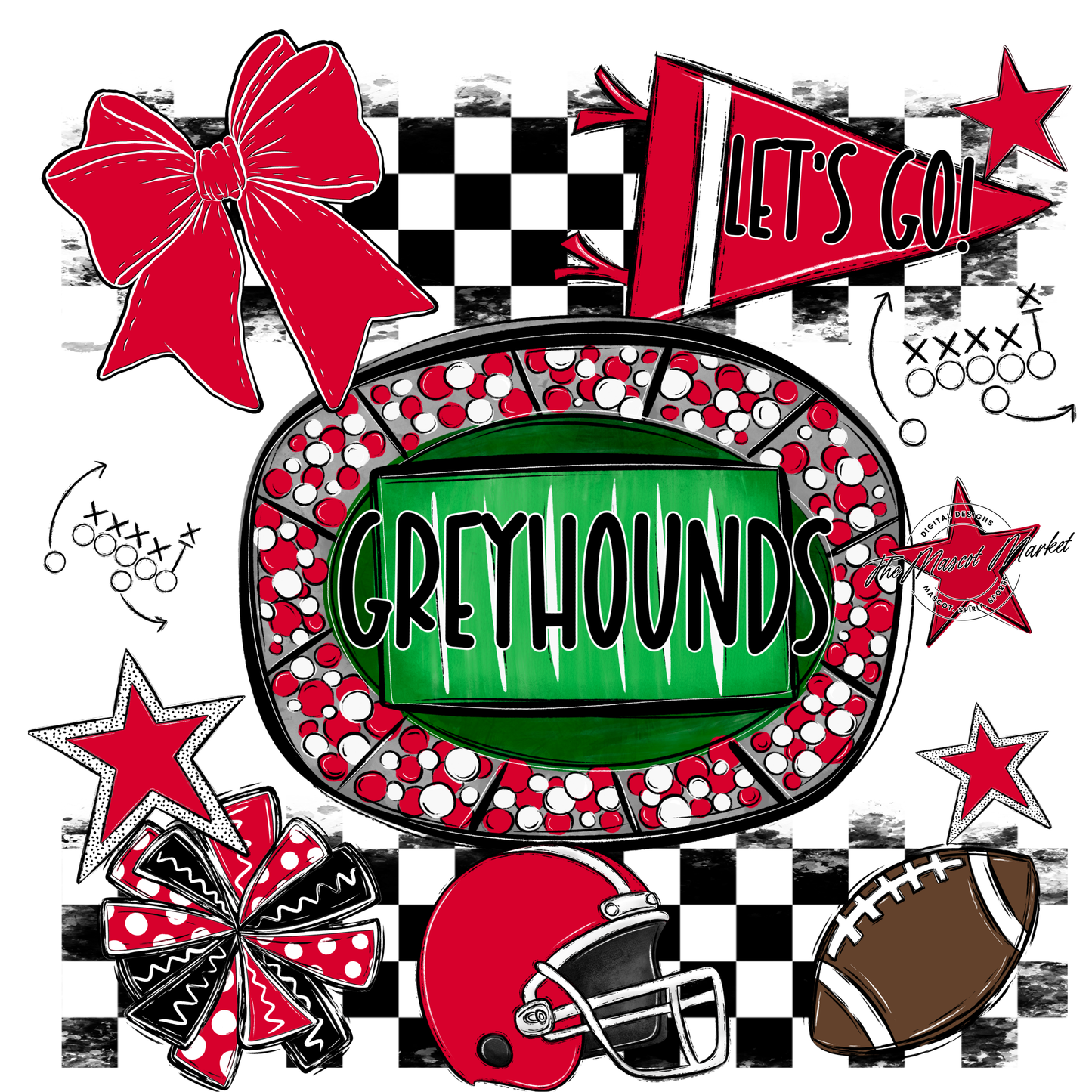 Greyhounds Checkers Spirit Design-Red