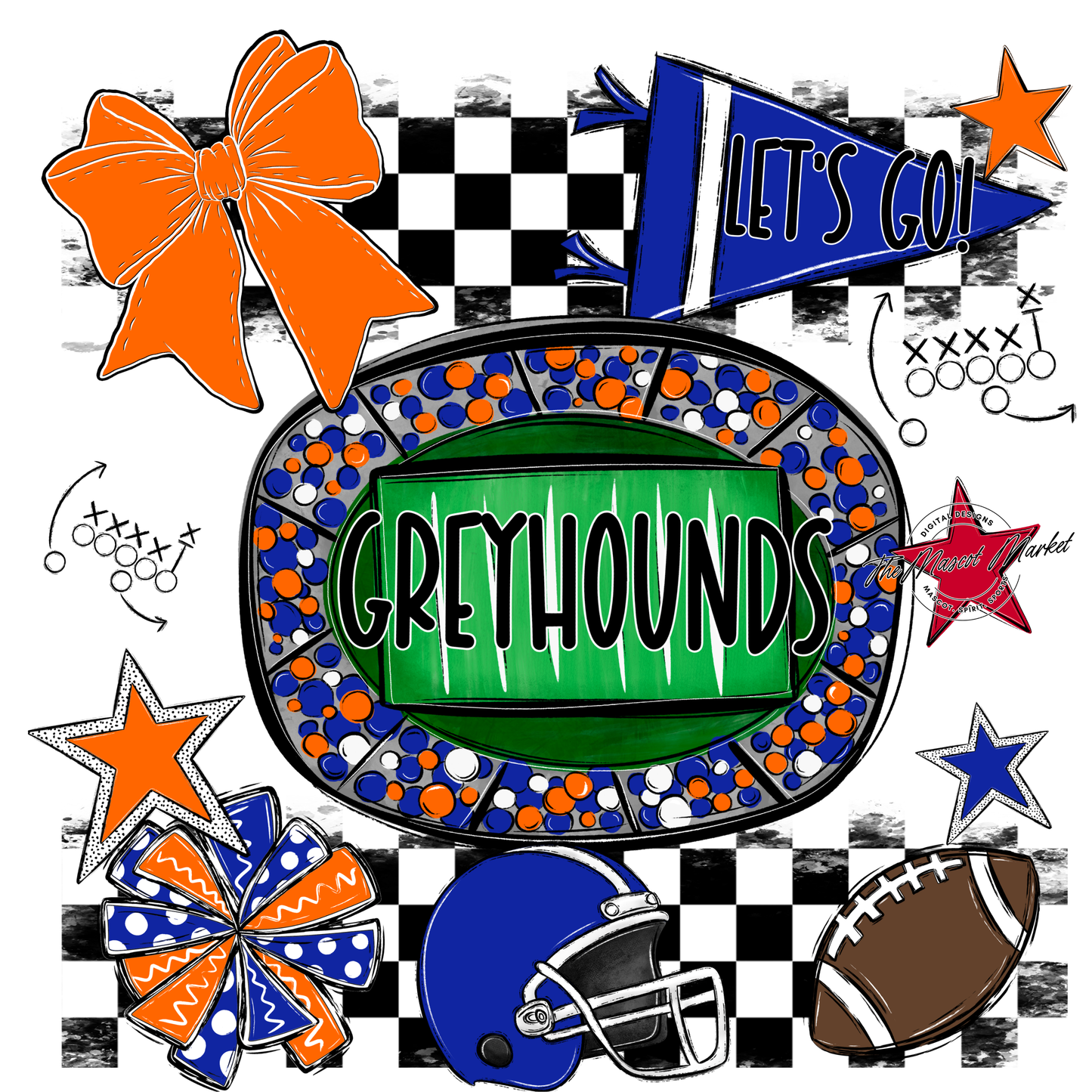 Greyhounds Checkers Spirit Design-Royal Blue-Orange