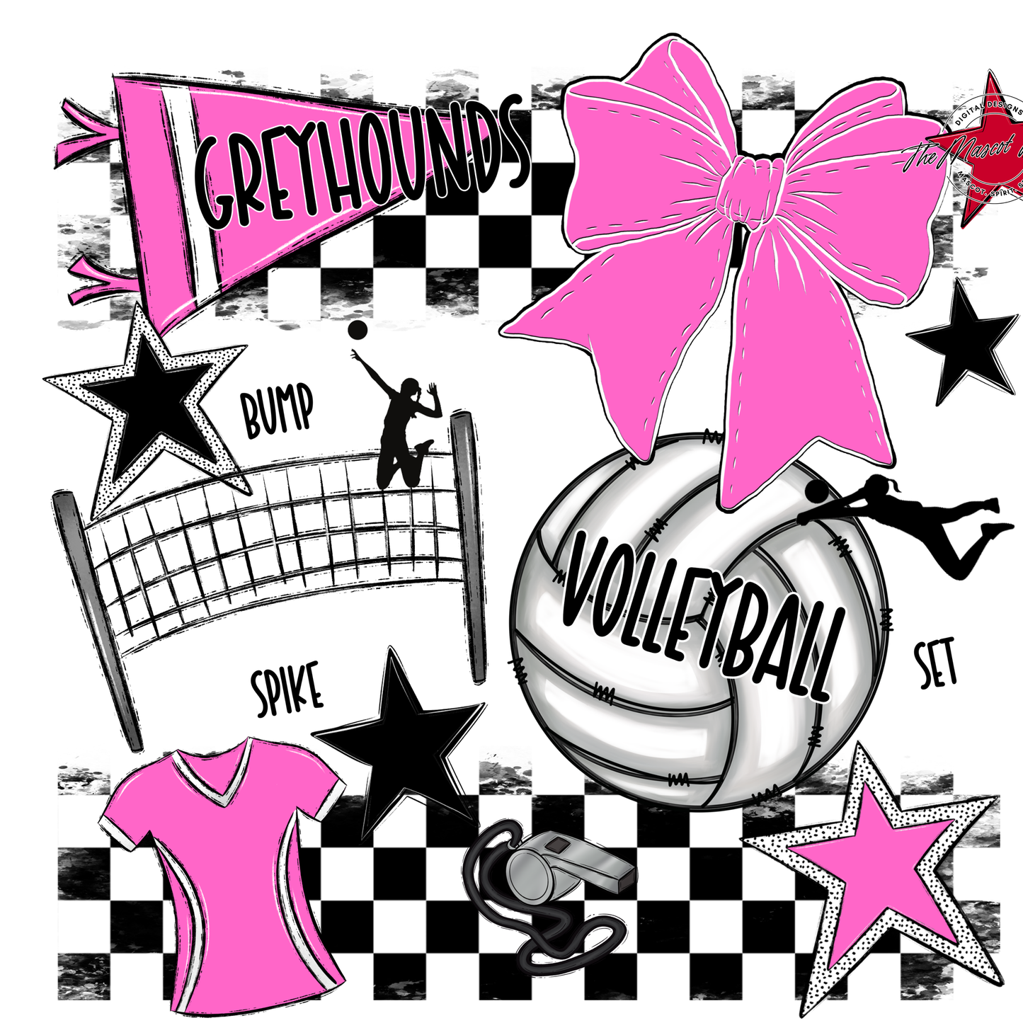 Greyhounds Checkers Volleyball Spirit Design-Baby Pink