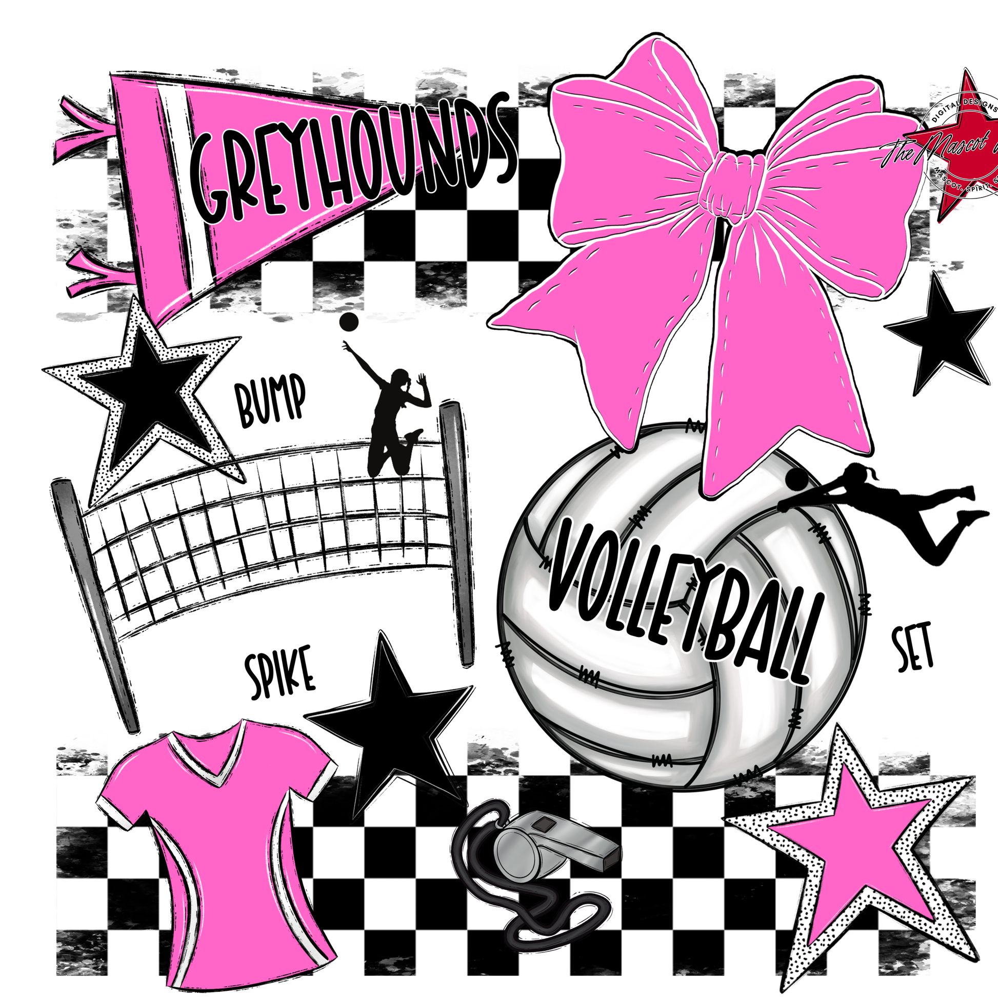 Greyhounds Checkers Volleyball Spirit Design-Baby Pink