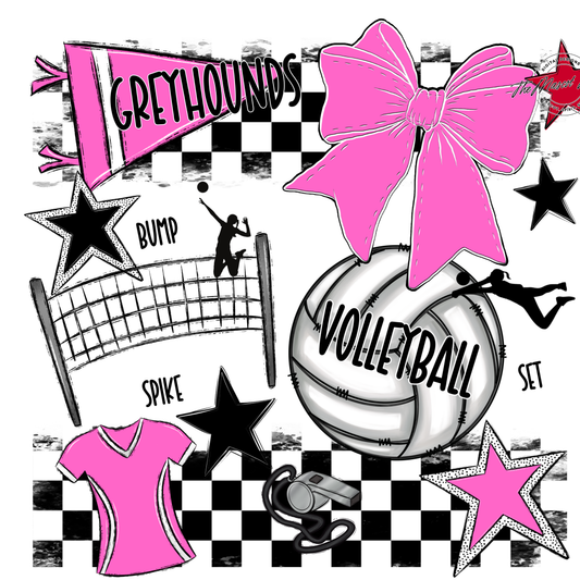 Greyhounds Checkers Volleyball Spirit Design-Baby Pink