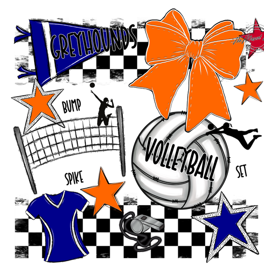 Greyhounds Checkers Volleyball Spirit Design-Blue-Orange